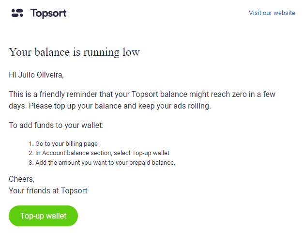 low balance email