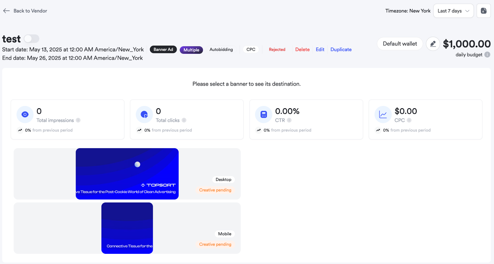 Screenshot of banner ads campaign details.
