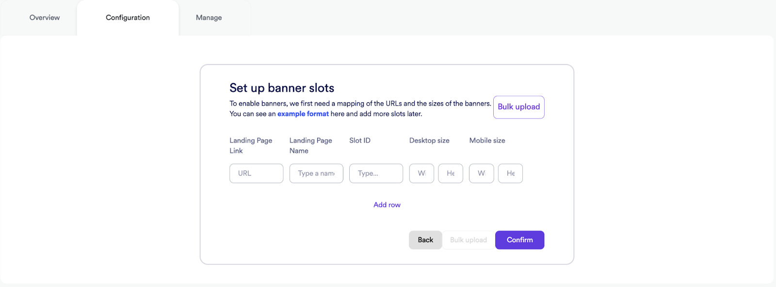 Adding new banner slot configuration for landing pages.