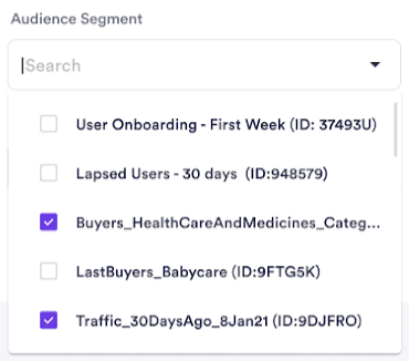Configuration screen showing in step 2 of the process for segments functionality.
