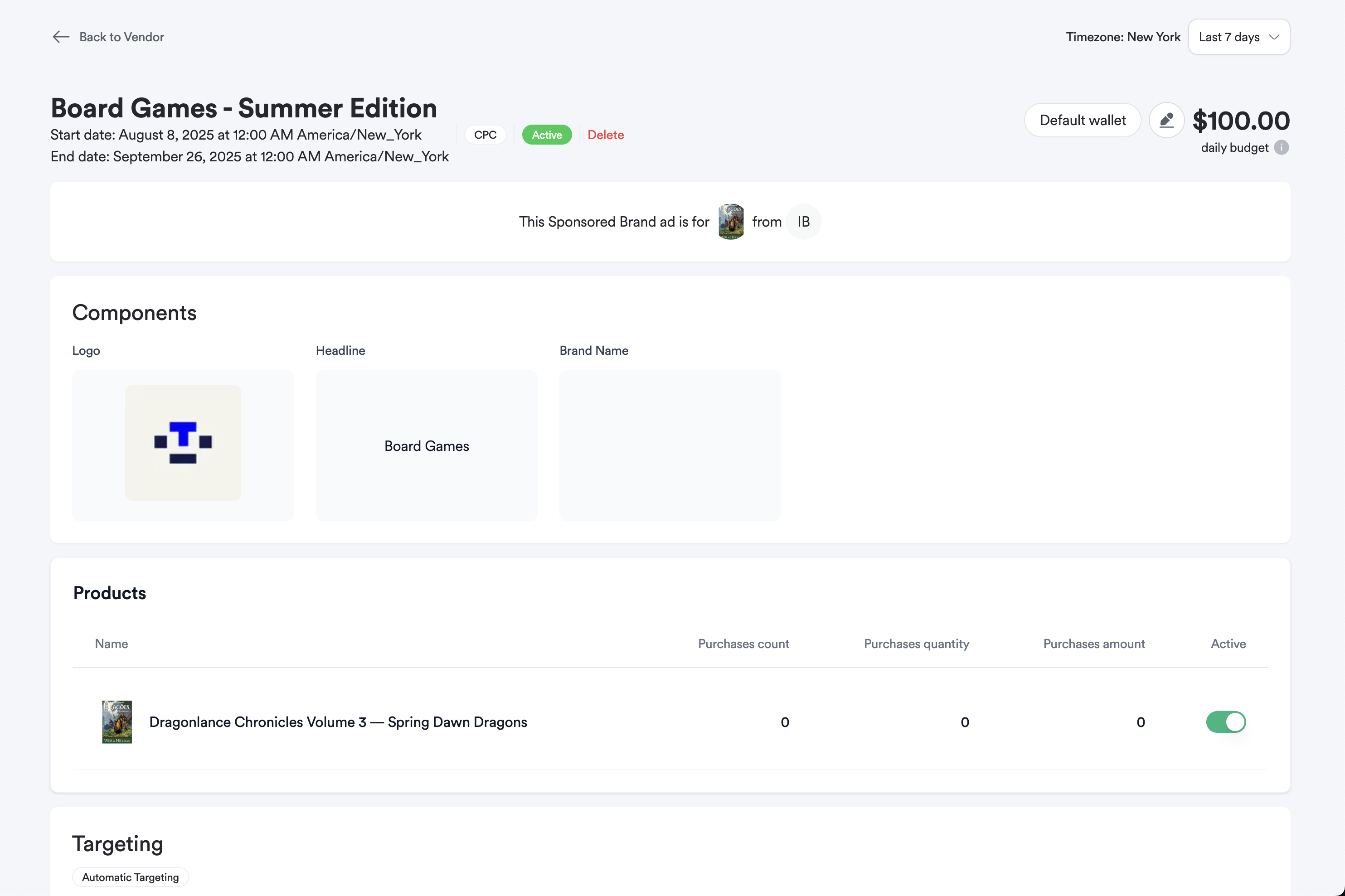 Screenshot of sponsored brands campaign details page