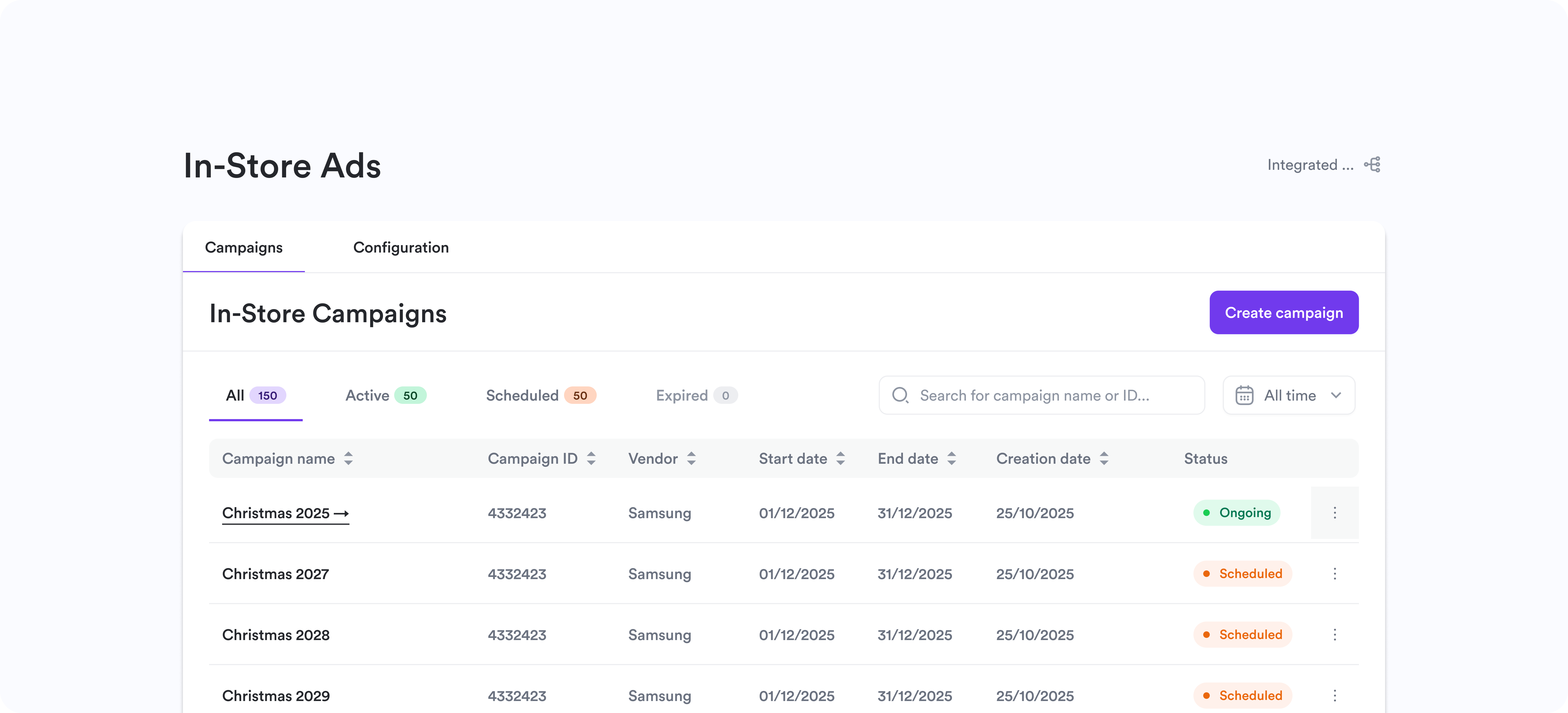 In-Store Ads integration interface