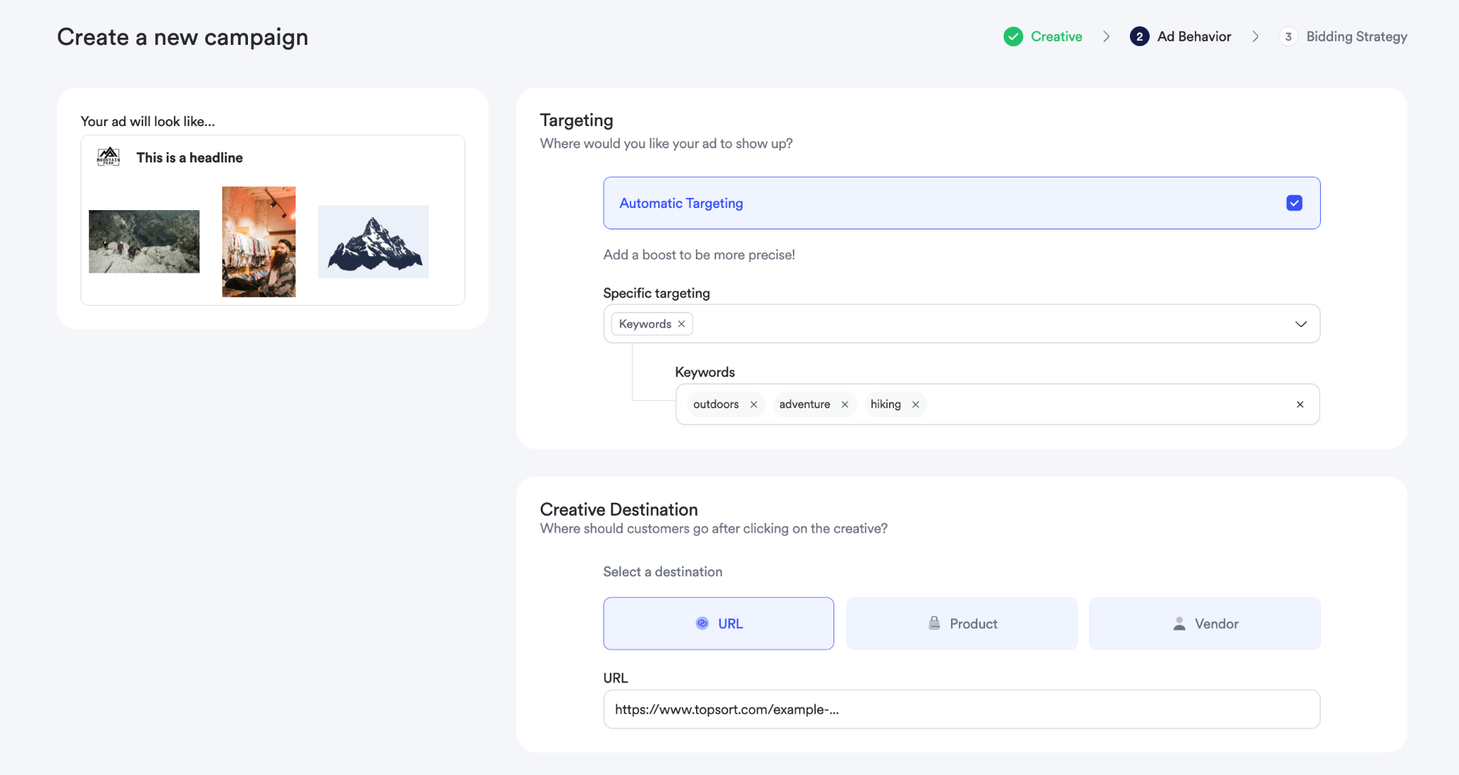 Screenshot of ad behavior configuration
