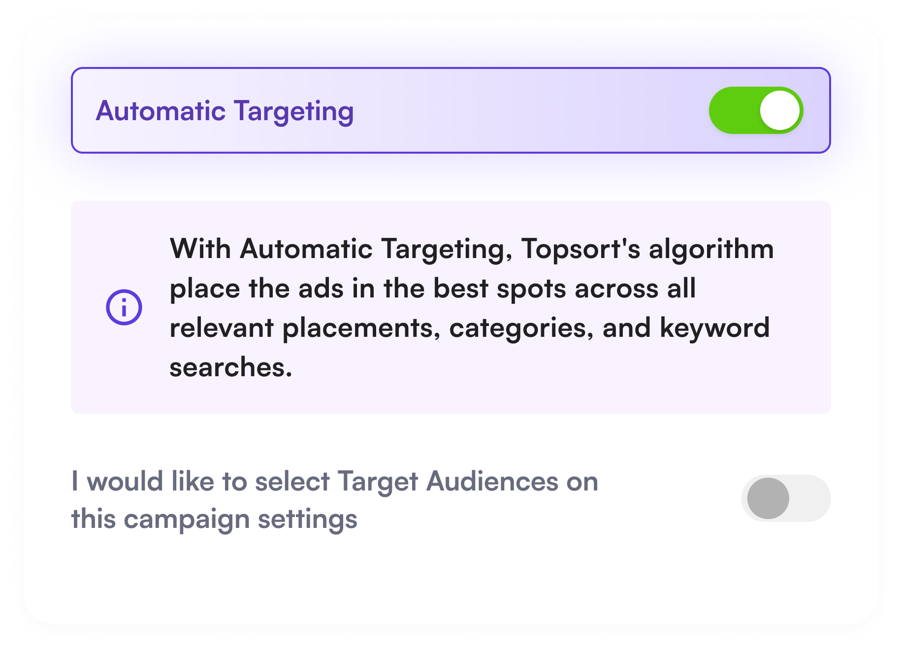 Audience targeting options in sponsored listings campaign creation