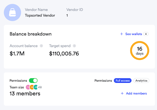 vendor wallet breakdown